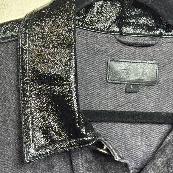 (P1) ASOS DESIGN oversized sequin and leather denim jacket in washed black,Sz L - Picture 3 of 16